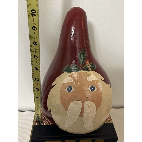 Vtg Santa Claus Hand Painted Gourd Artist Signed 1992 Christmas Folk Art 10.5” - Picture 10 of 10
